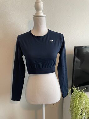 Gymshark Everyday Seamless Long Sleeve Crop Top - Navy